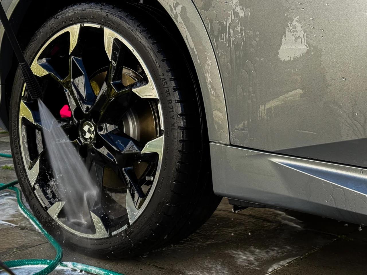 Close-up automotive detailing work